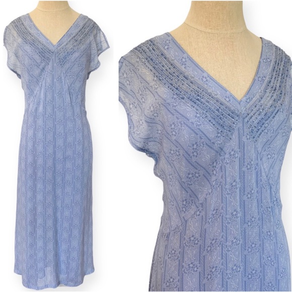 April Cornell Dresses & Skirts - April Cornell Vintage Bead Embellished Cottagecore Semi-Sheer Blue Midi Dress